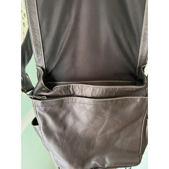AmeriLeather Teddy Leather Messenger Bag dark brown shoulder laptop